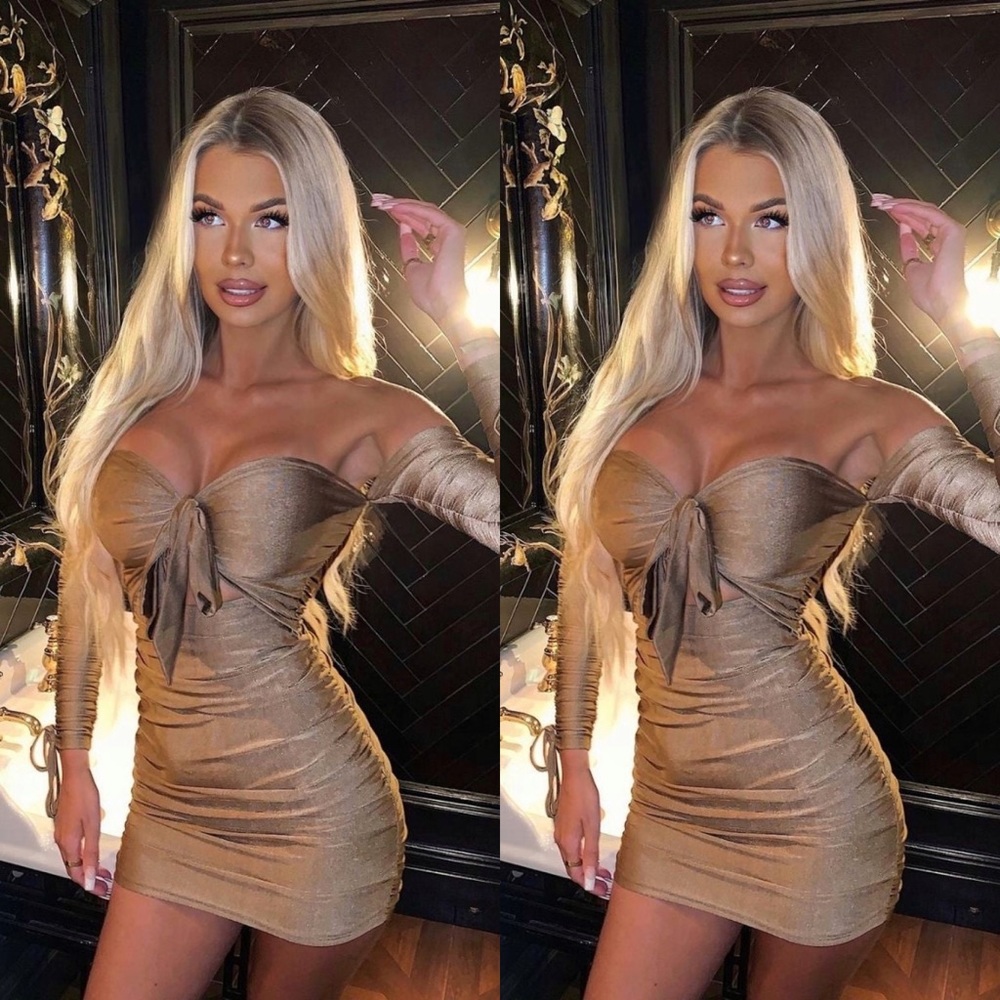 Ruched Bardot Mini Dress ๐